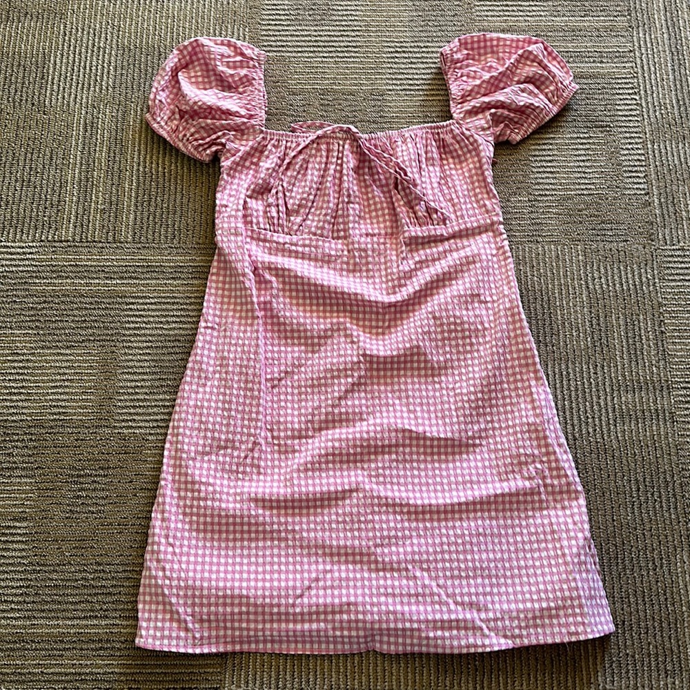 Pink gingham dress from Zara. Medium